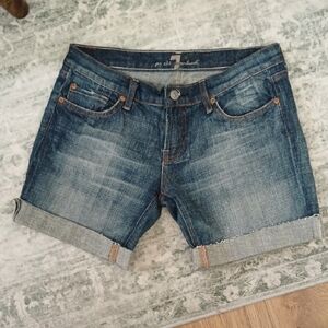 Blue Jean Shorts with Rolled Cuffs and Distressed Look